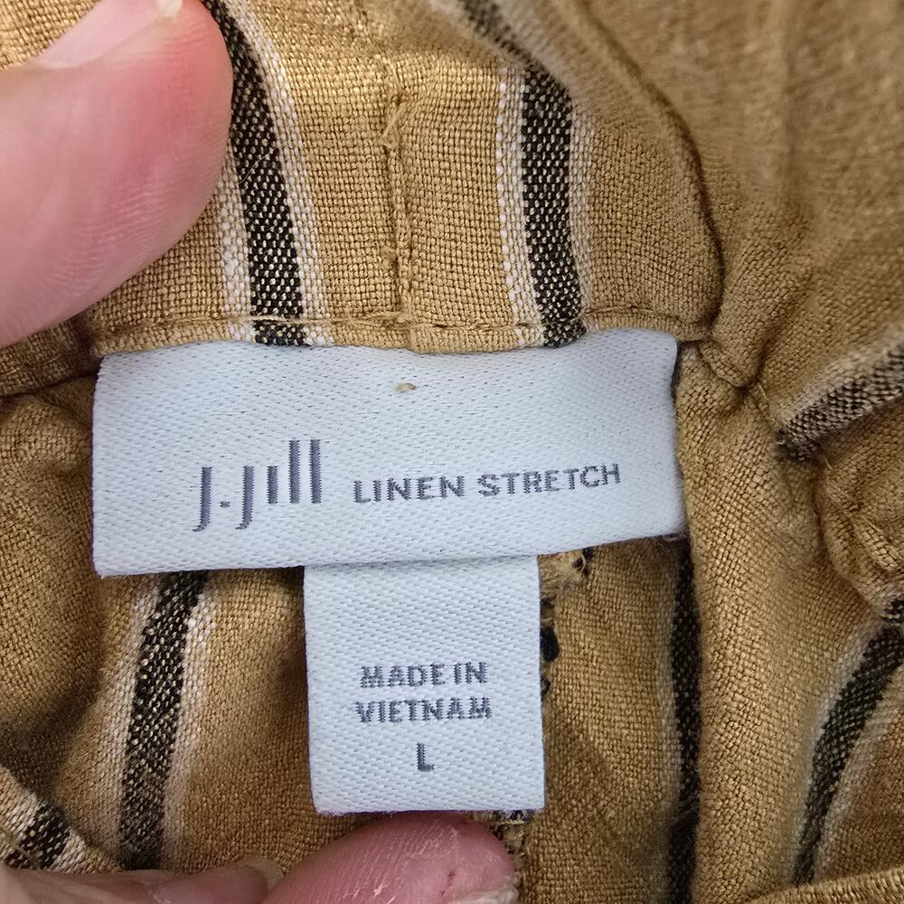 J. Jill Emilie Linen Stretch Paperbag Cropped Wide-Leg Pants Tan Black Size L - Picture 4 of 8